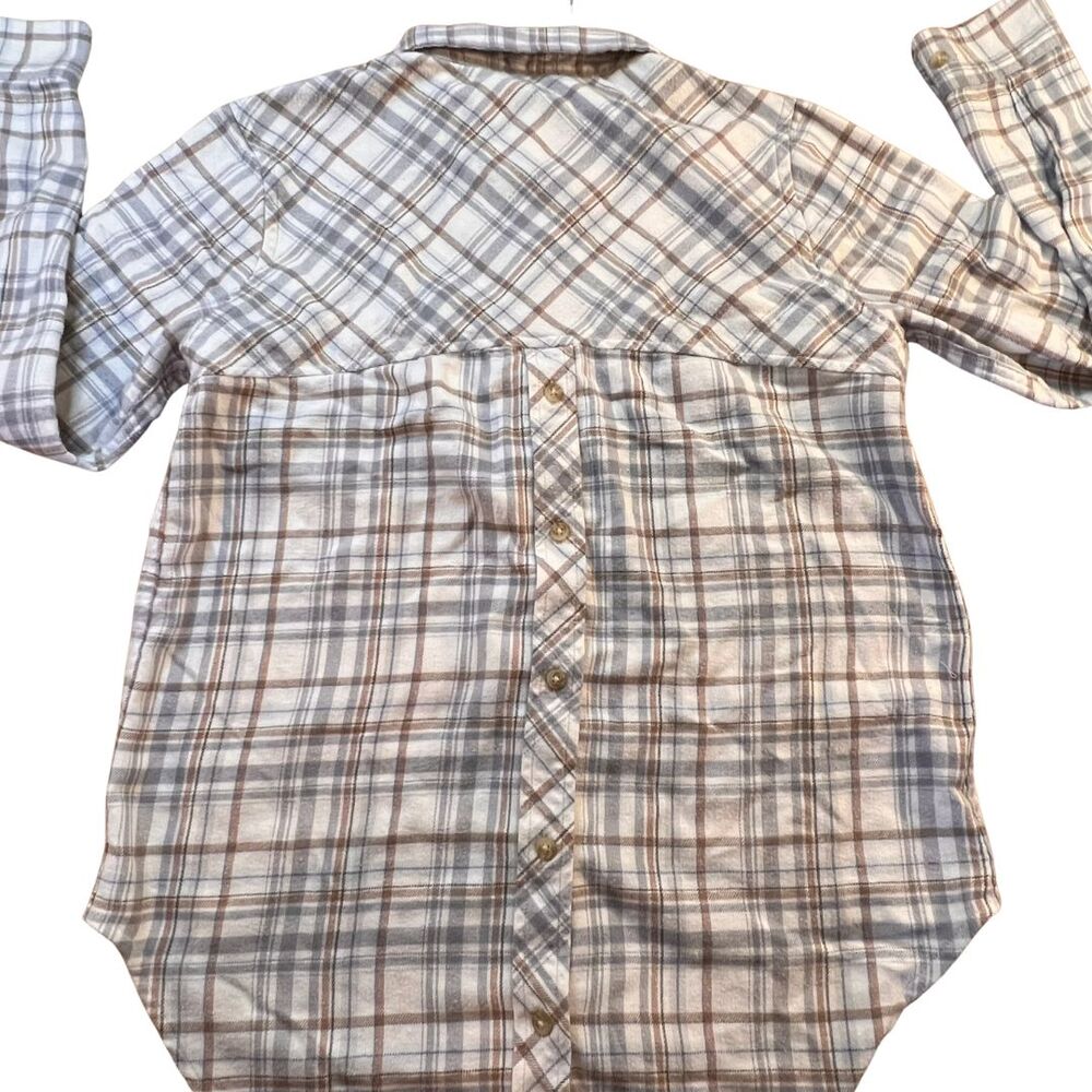 Marmont Womens Flannel Button Back Plaid Shirt Top Blouse Medium Gray Up Cabin - Picture 6 of 11